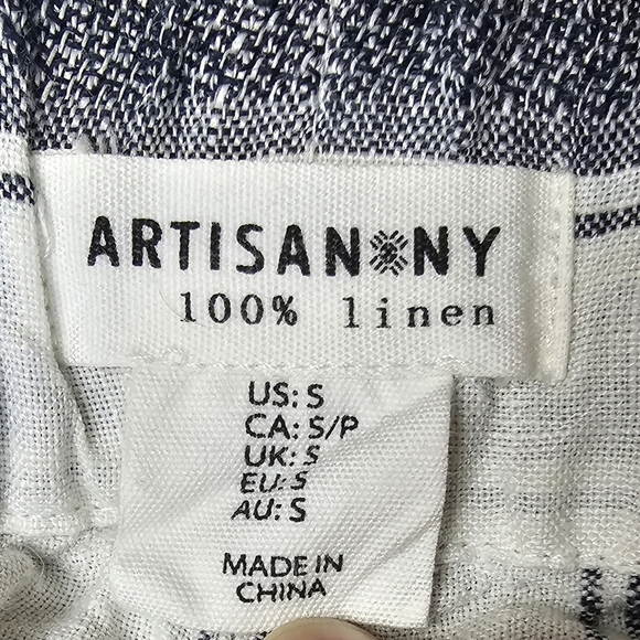 100% Linen Artisan NY Women's  White & Navy Striped Ankle Pants Size S - Picture 6 of 8